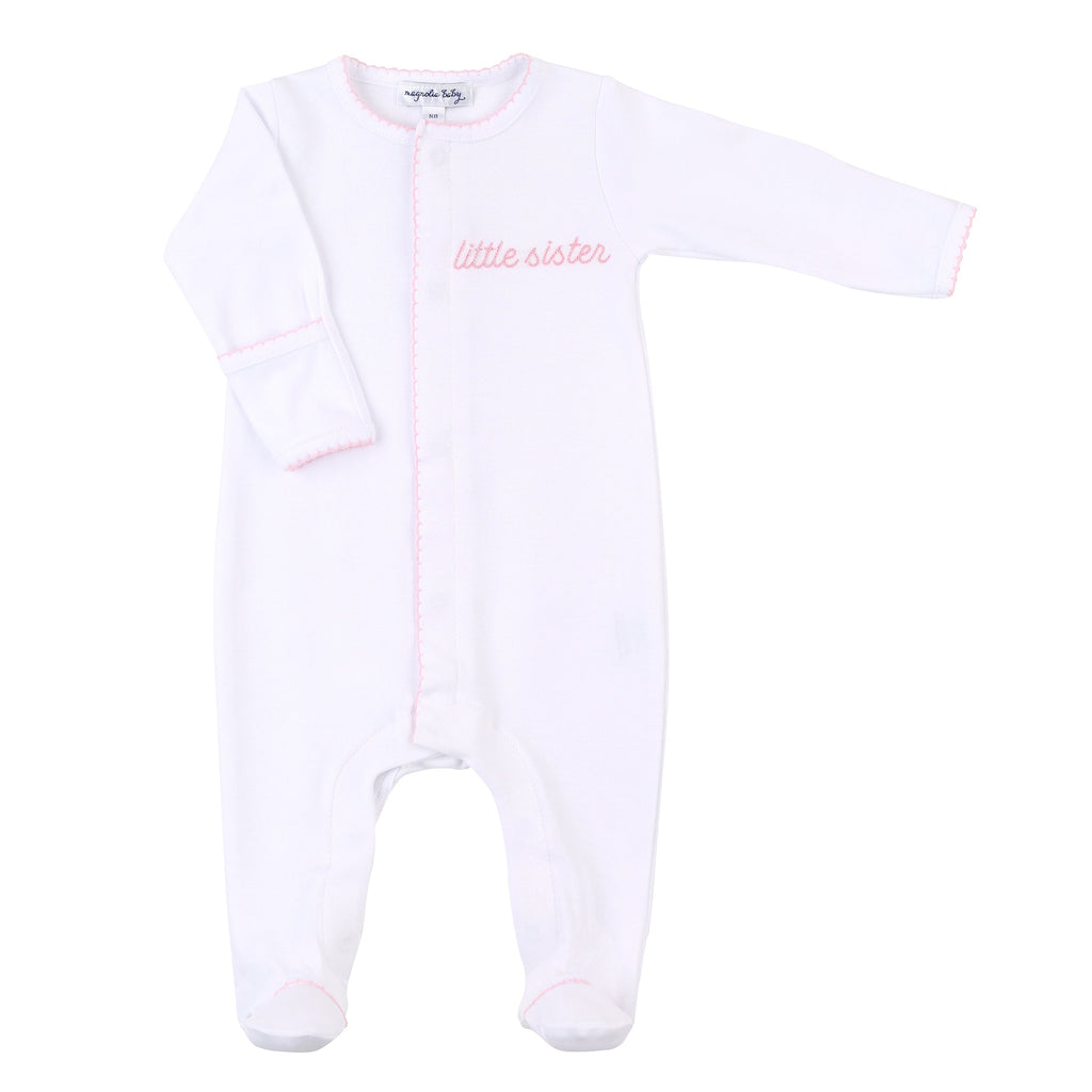 Pink "Little Sister" Embroidered Footie