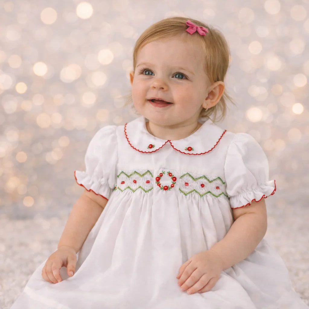 White Wreath Smock Dress