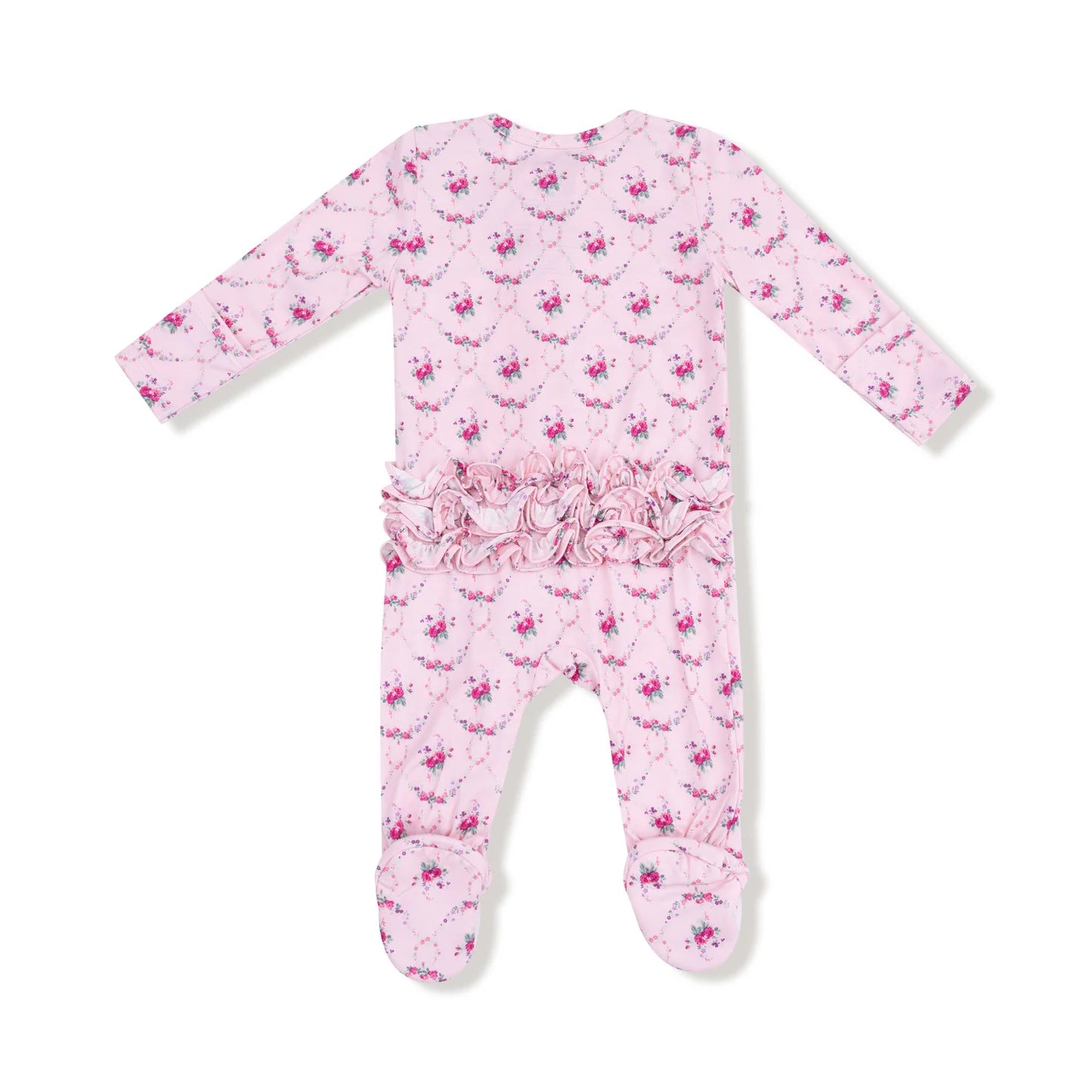 2 Way Ruffle Zipper Footie- Rose Garden Trellis