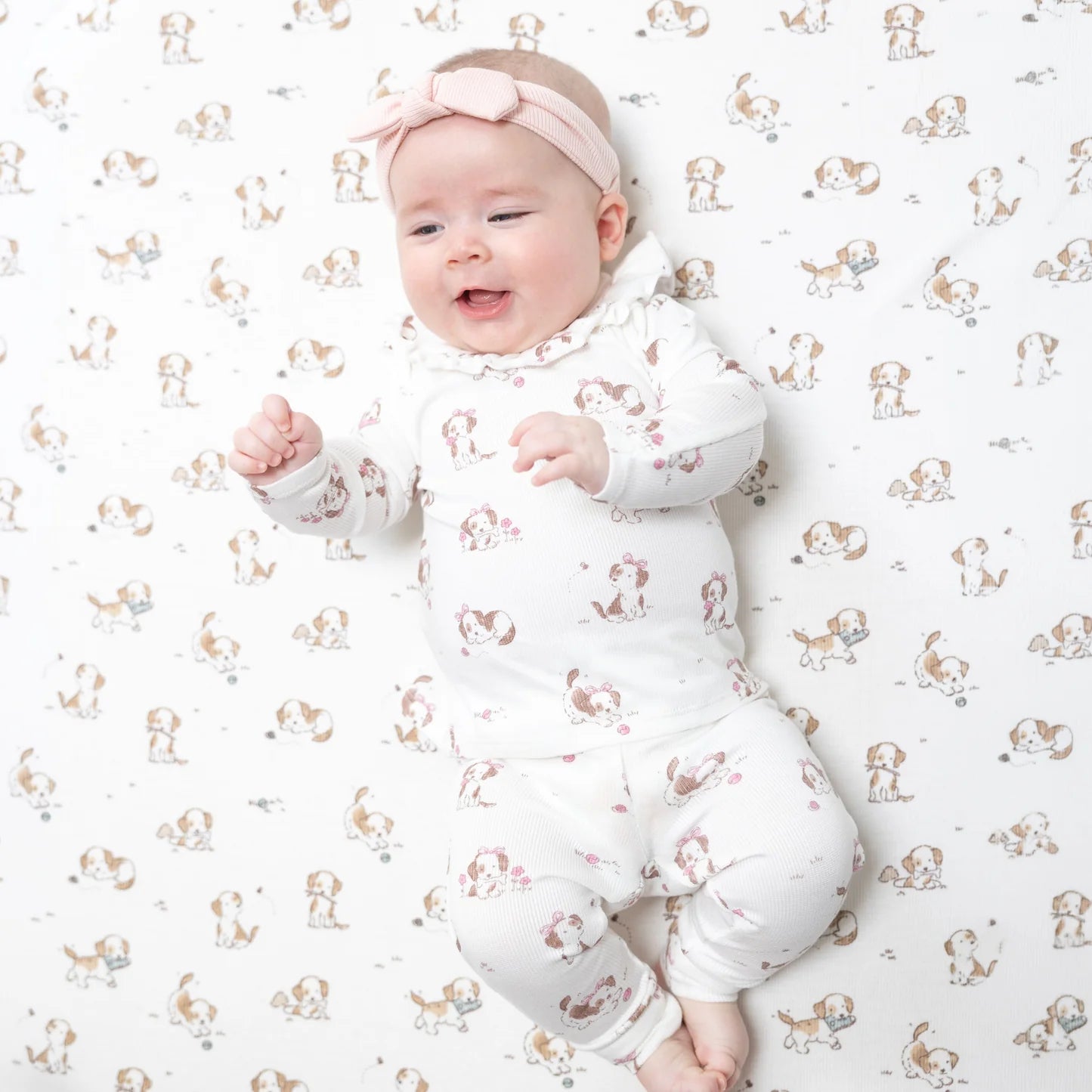Long Sleeve Ruffle Top and Pant- Explorer Puppy Pink