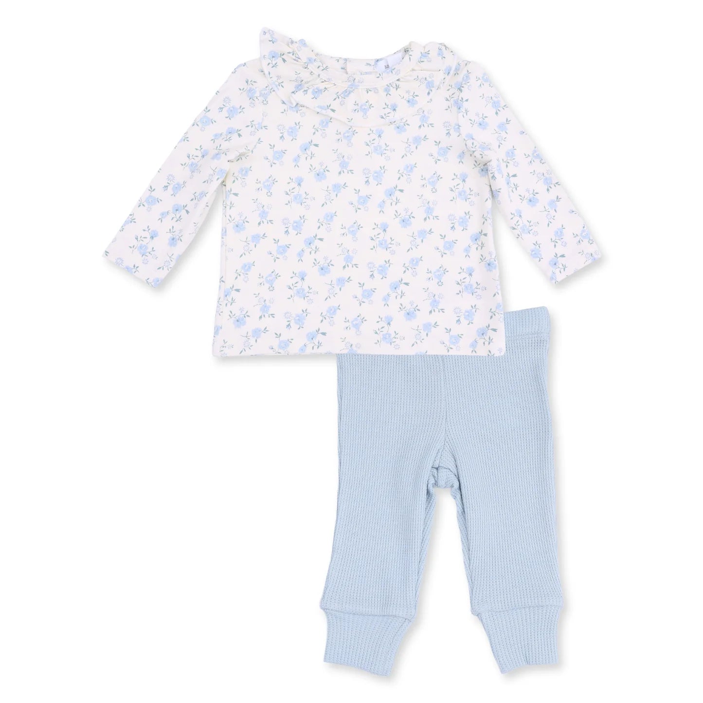 Long Sleeve Ruffle Top and Pant- Rose Briar