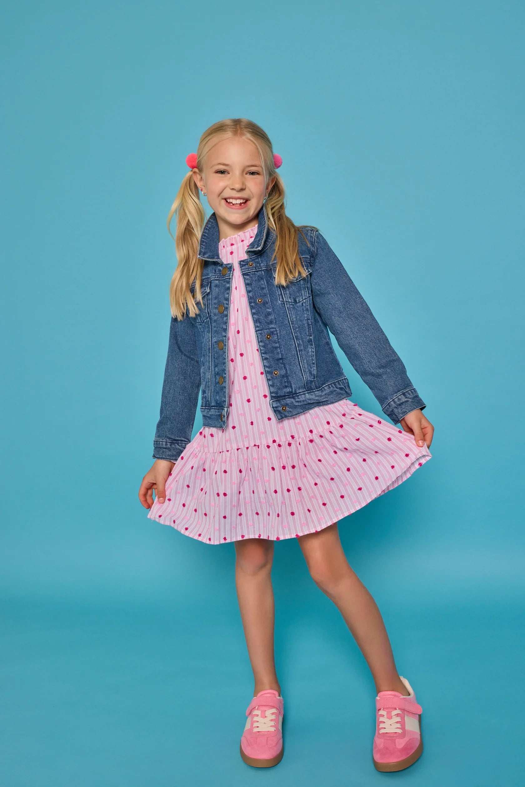 Jody Dress- Magenta Clip Dot Stripe
