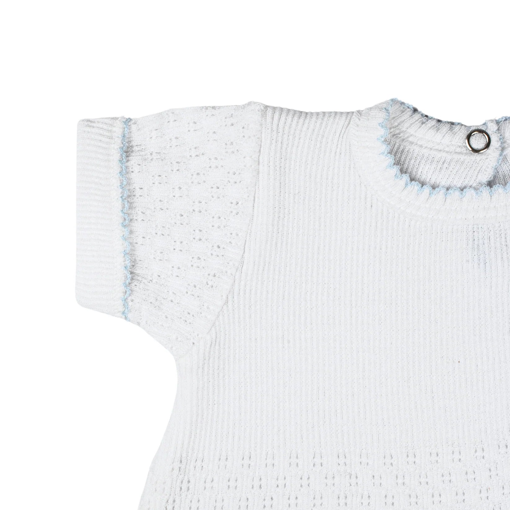 Paty Knit Short Sleeve Cuffed Bubble- Blue Trim