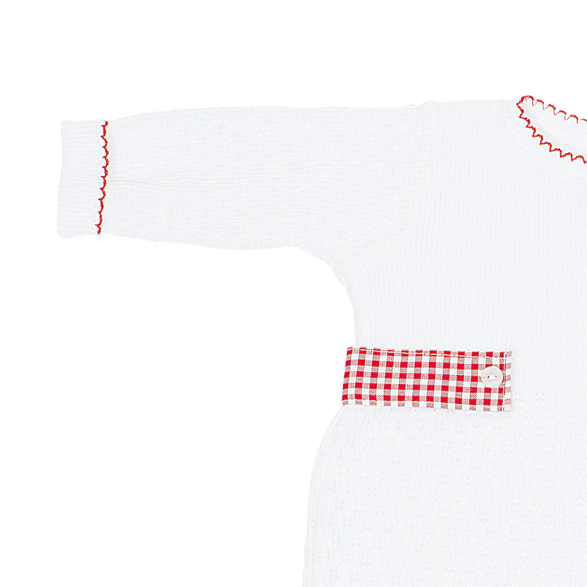 Knit Romper w/ Red Gingham Side Tabs