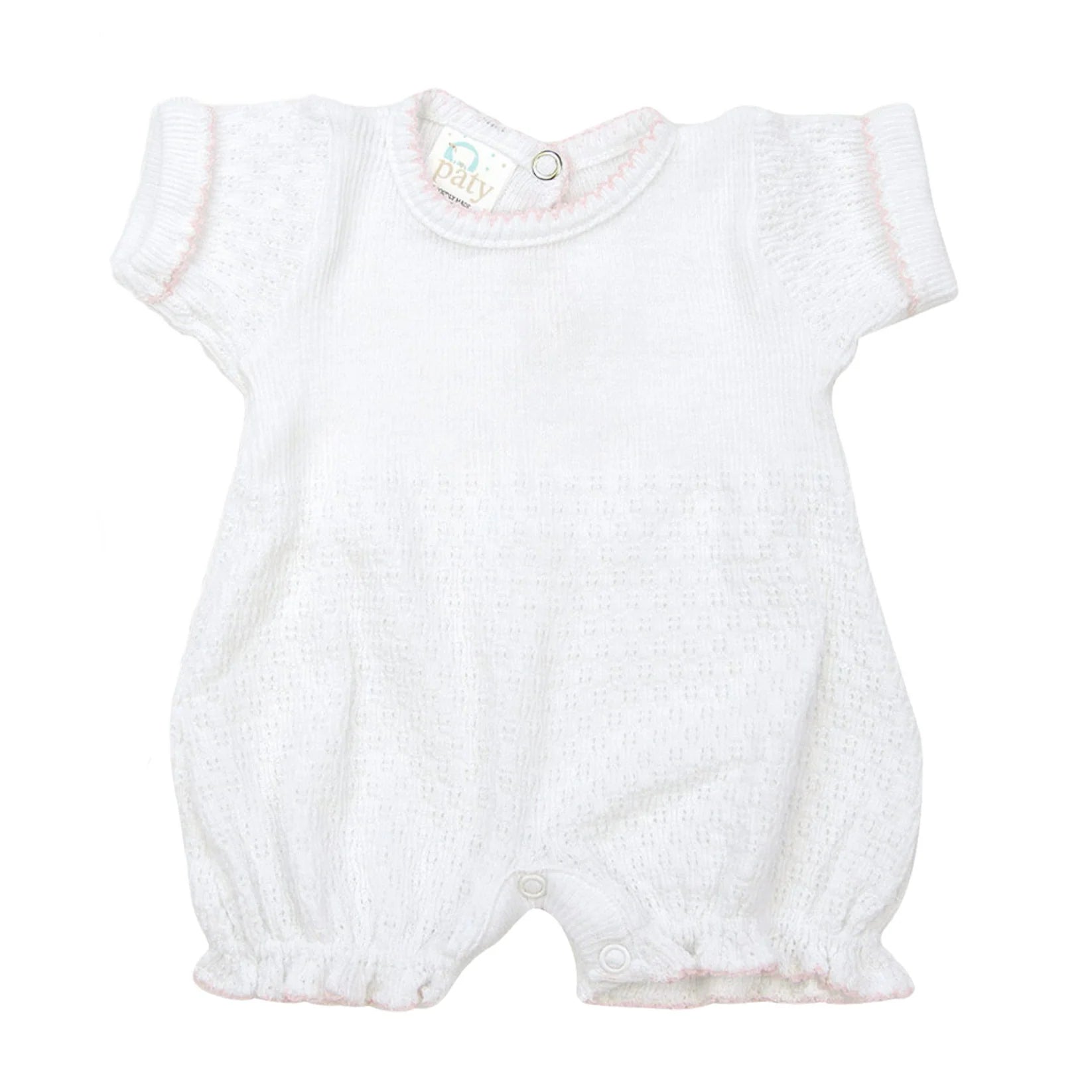 Cuffed Gathered White Bubble Pink Trim
