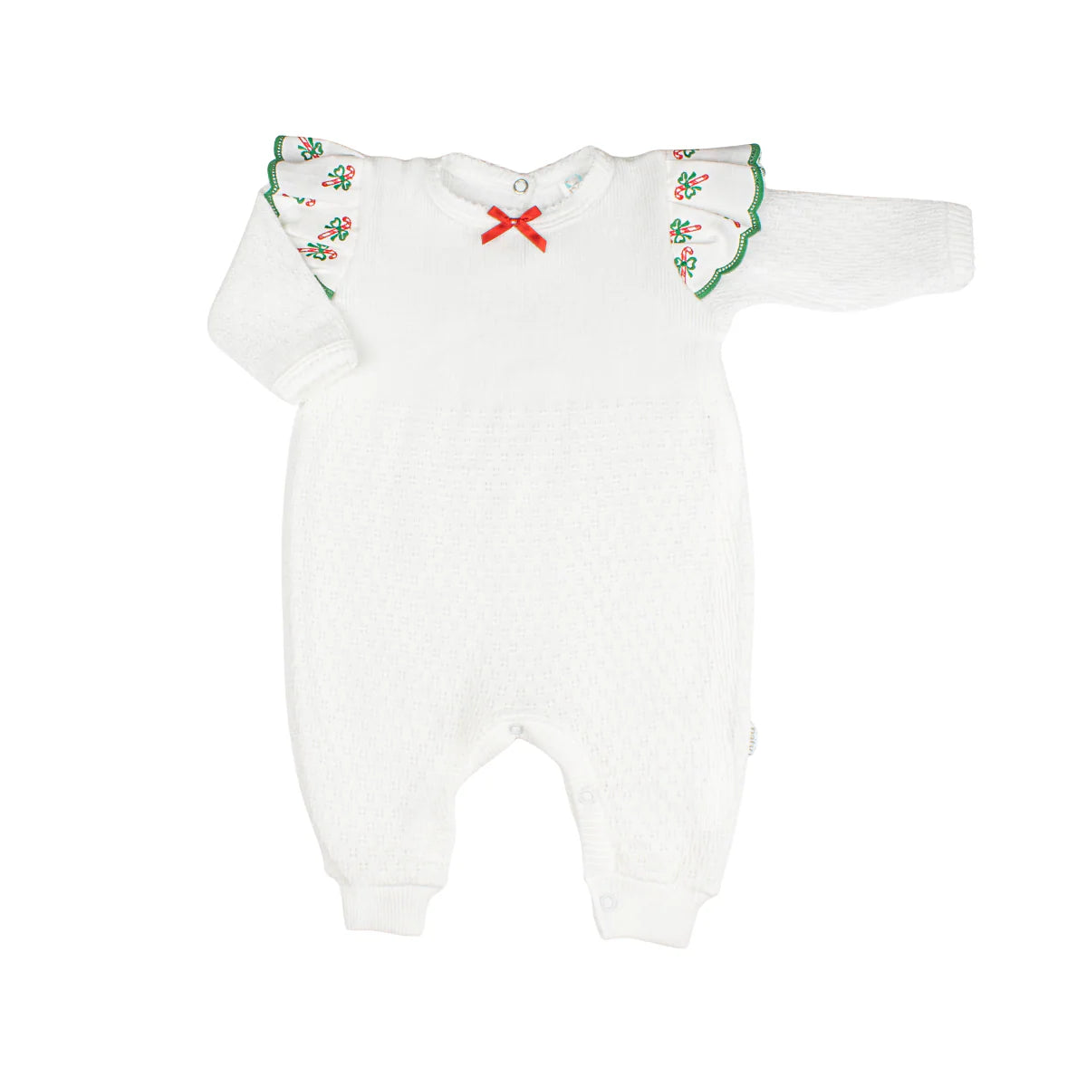 Angel Sleeve Romper with Swiss Candy Cane Trim