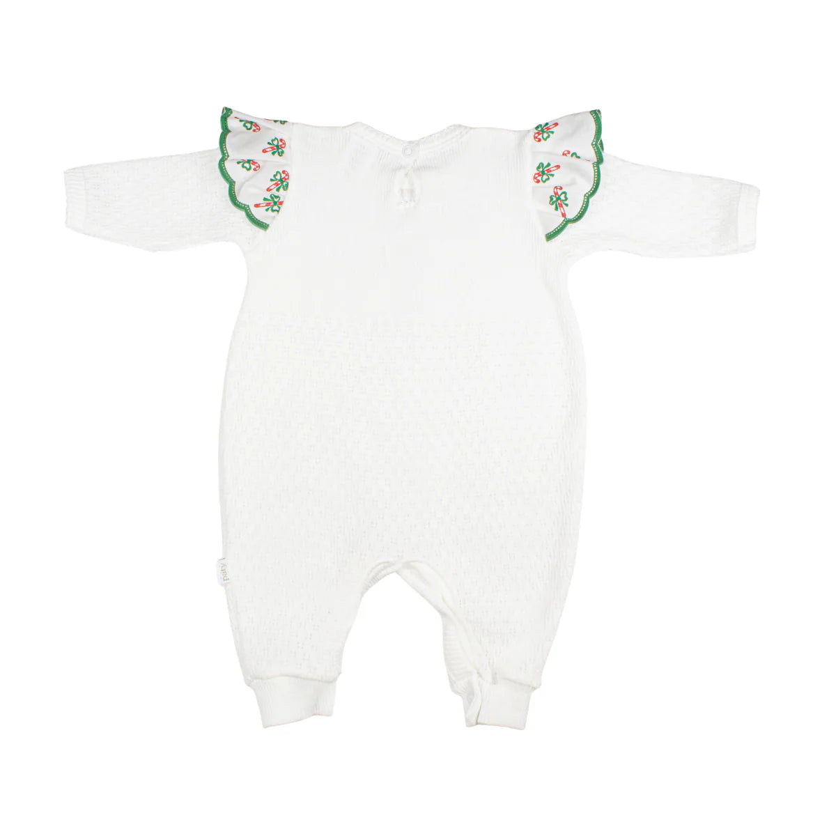 Angel Sleeve Romper with Swiss Candy Cane Trim