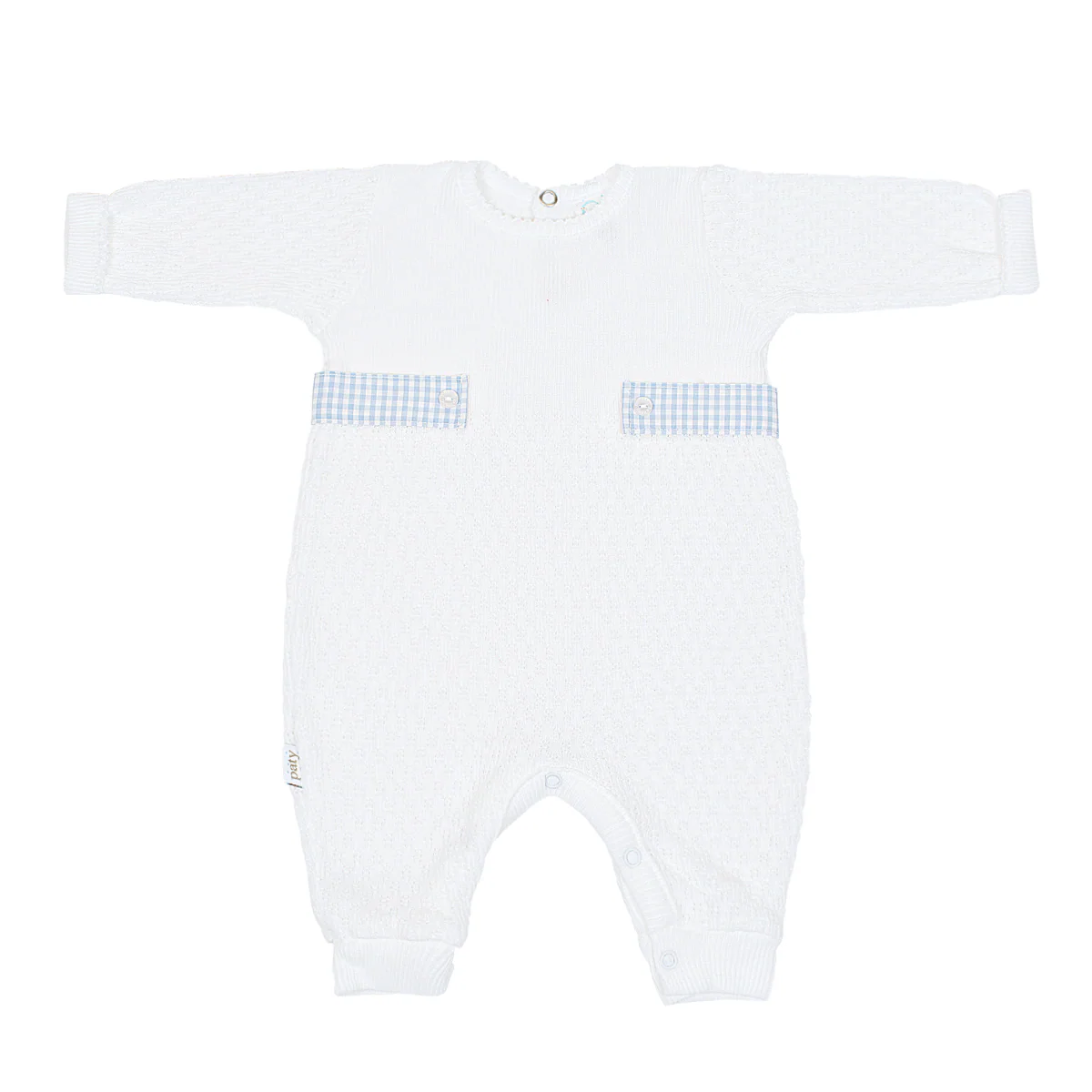 Knit Romper w/ Cerulean Gingham Side Tabs