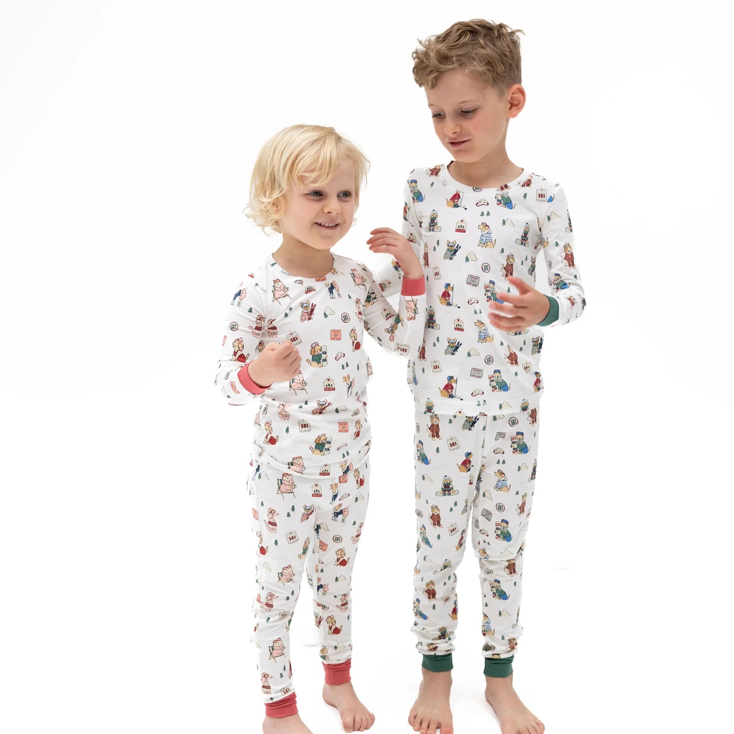 Long Sleeve Loungewear Set- Winter Sports Dogs Pink