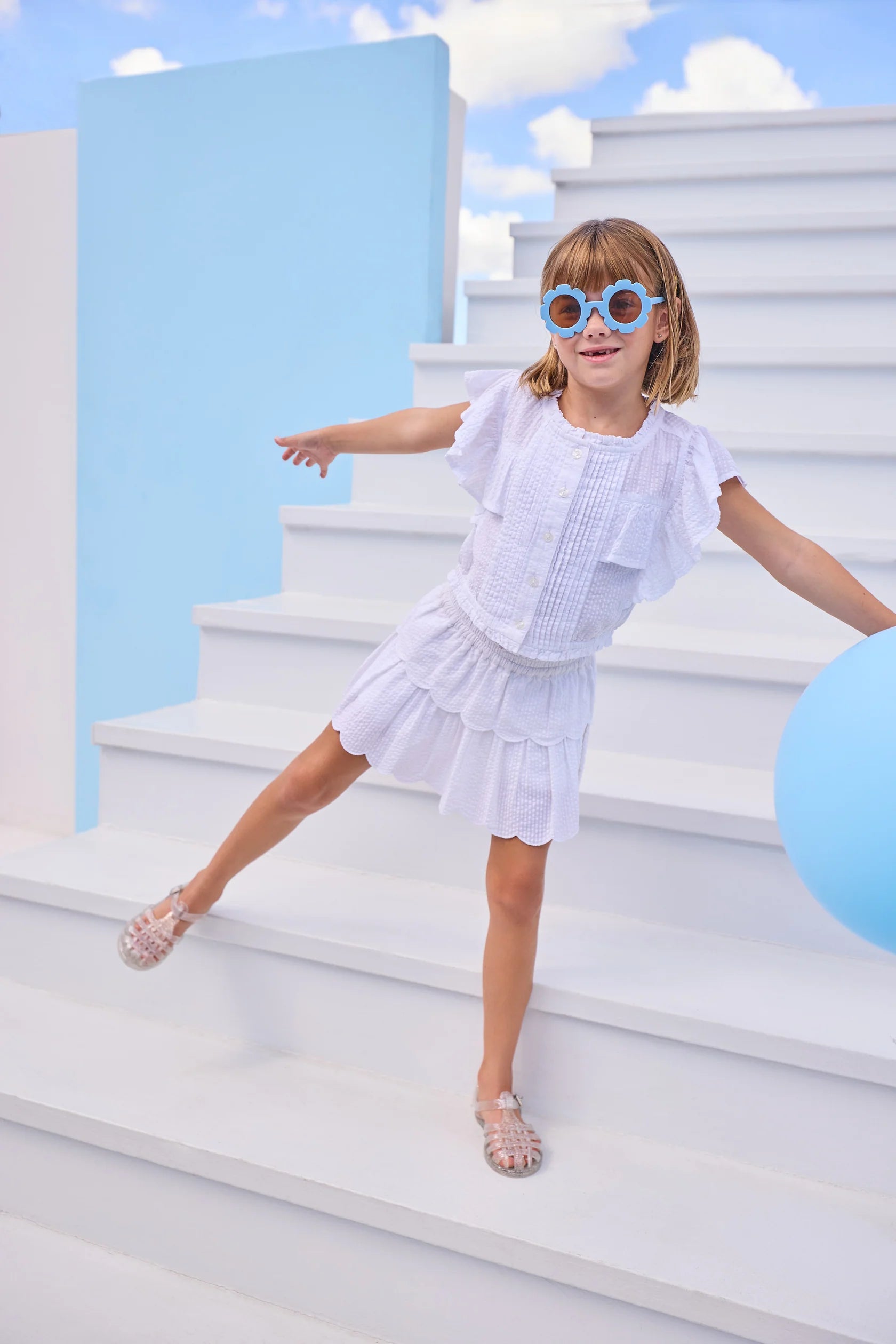 Tiered Skort - White Seersucker