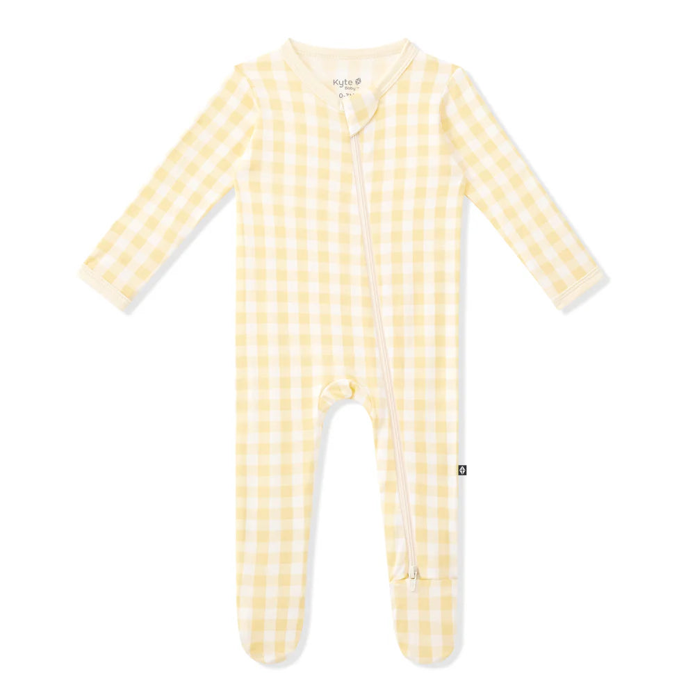 Zippered Footie in Gingham Chamomile