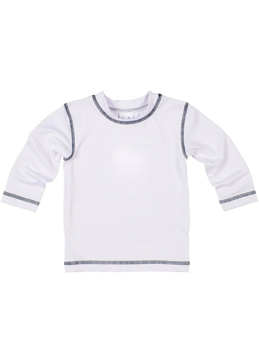 White Long Sleeve Rashguard With Navy Stitching