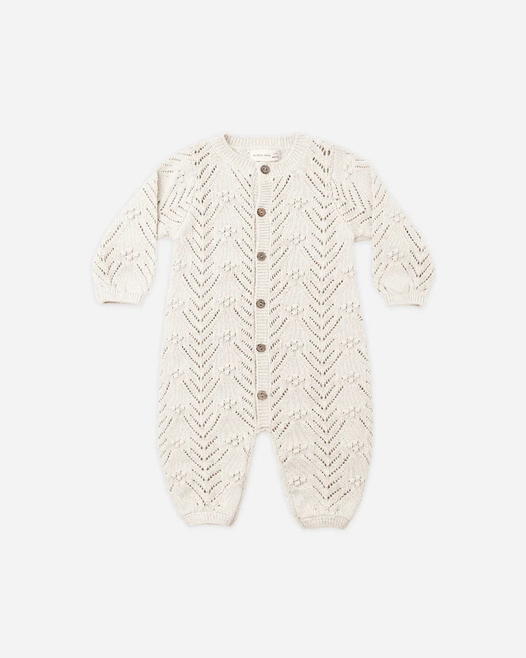 Long Sleeve Bubble Romper- Heathered Oatmeal