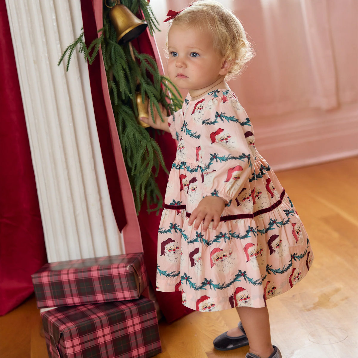 Baby Girls Maribelle Dress Set- Santa Garland