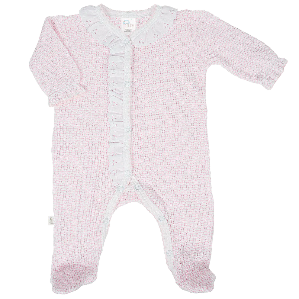 Pink Footie- Eyelet Ruffle