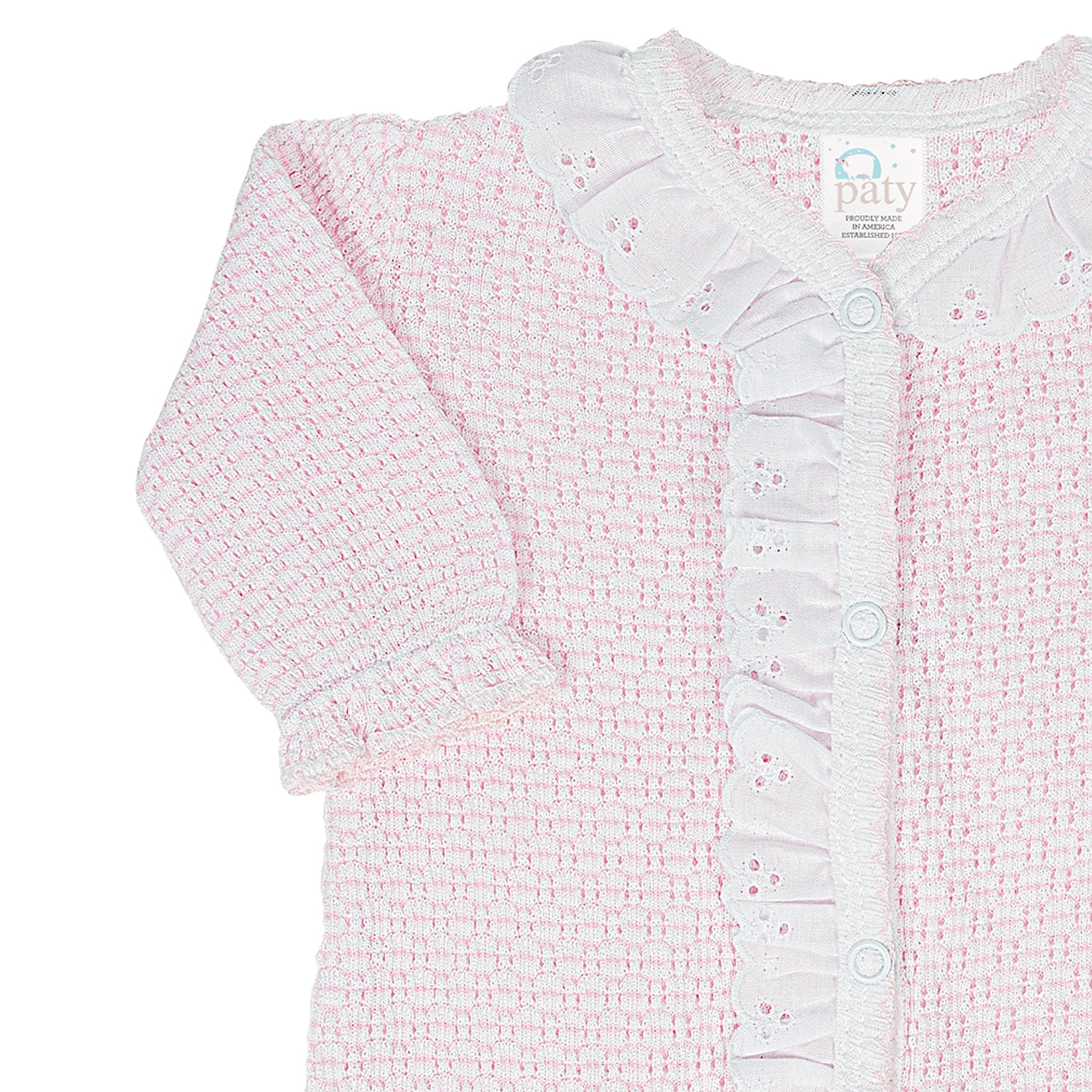 Pink Footie- Eyelet Ruffle
