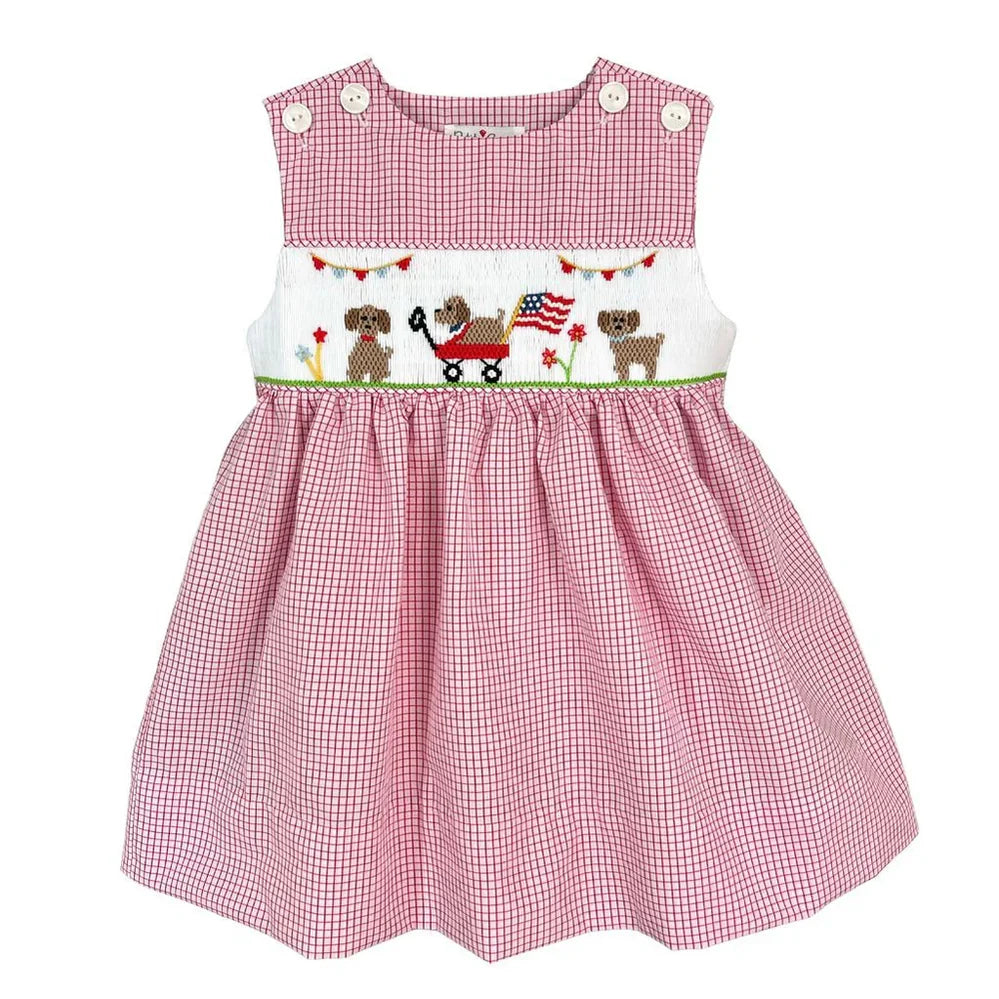 Patriotic Puppies Smocked Dress