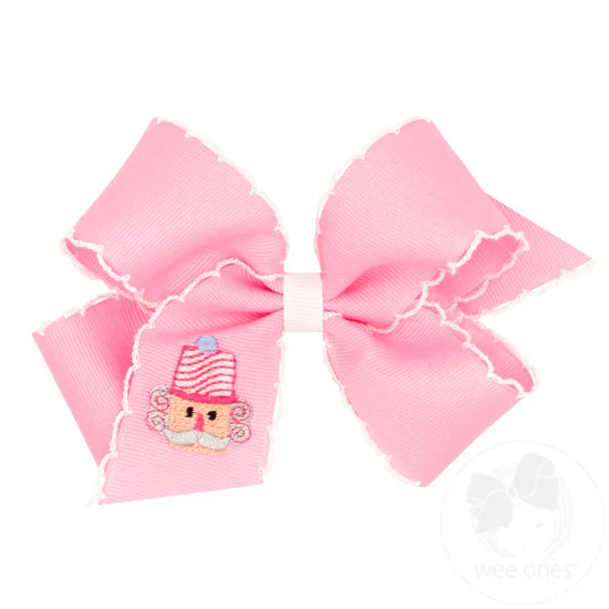 Medium Grosgrain Hair Bow with Moonstitch Edge and Holiday Emb