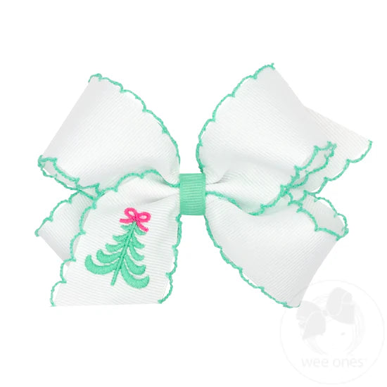 Medium Grosgrain Hair Bow with Moonstitch Edge and Holiday Emb