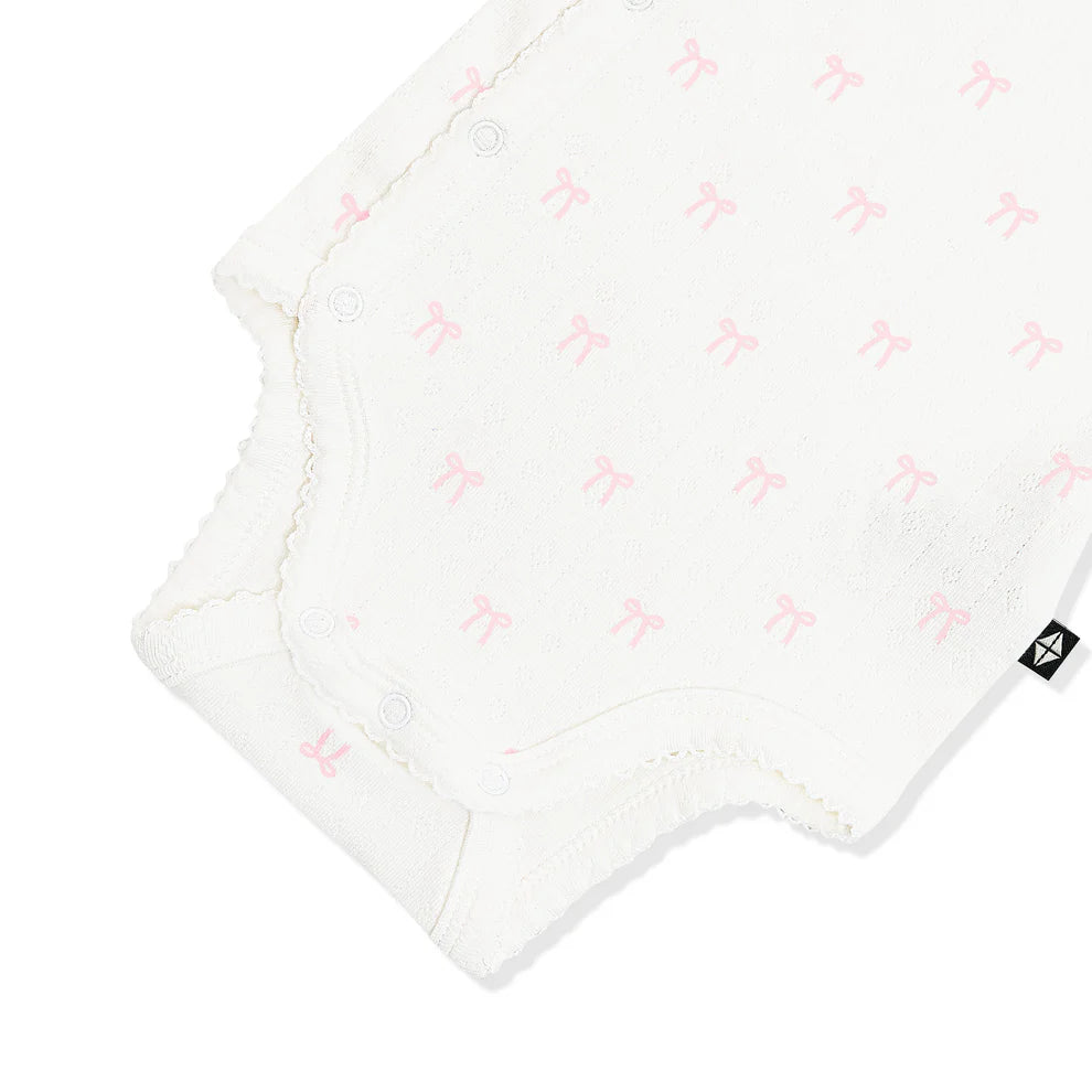 Pointelle Kimono Bodysuit in Sweet Pink Bow