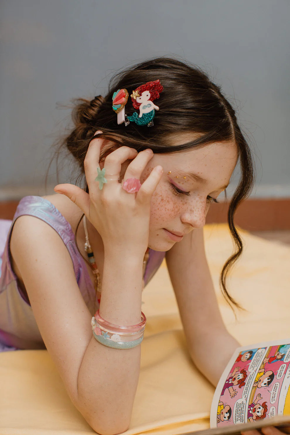 Mermaid Underwater Glitter Red Seashell Hair clips