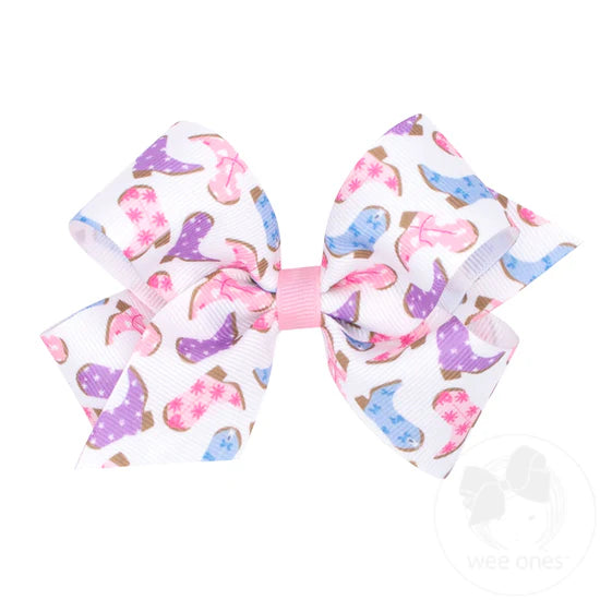 Medium Boots and Bows Print Grosgrain Hair Bow