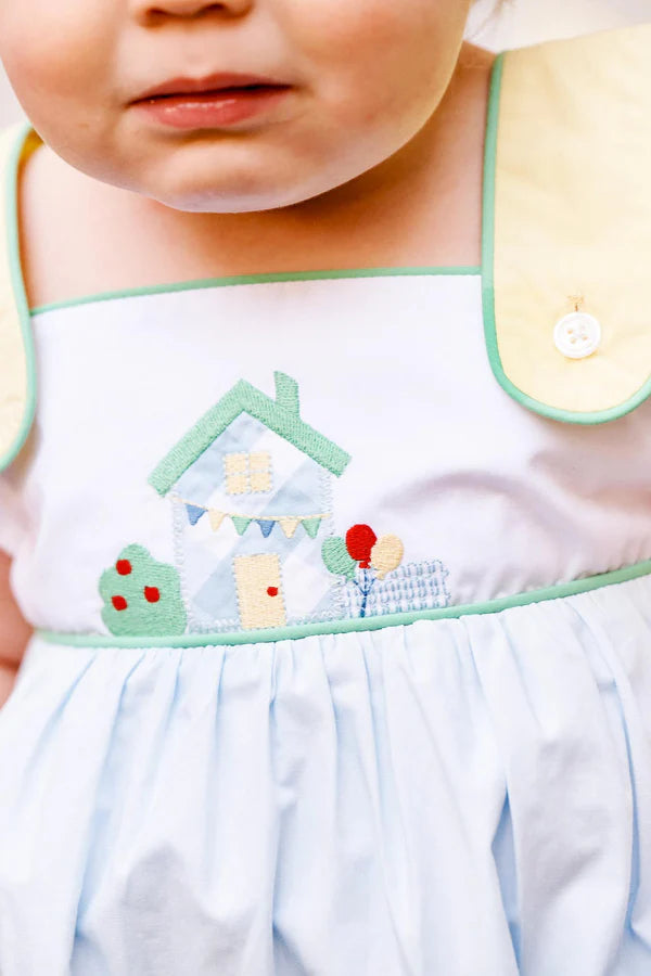 Bingham Bubble- Grace Bay Green, Buckhead Blue, and Lake Worth Yellow with House Embroidery