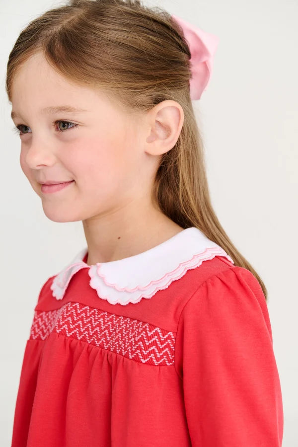 Long Sleeve Smocked Holly Day Dress- Richmond Red