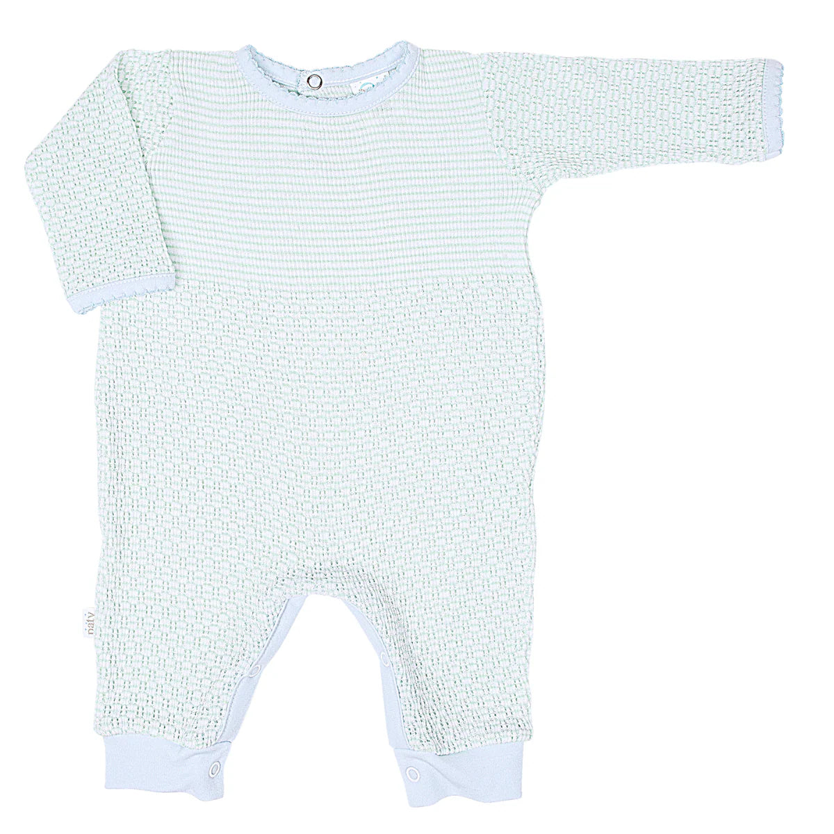 Mint Solid Color Romper Blue Pima Trim