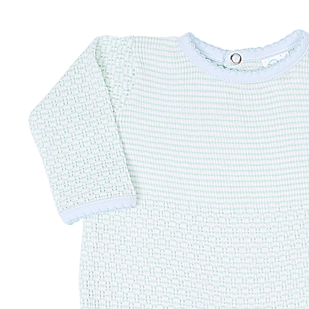 Mint Solid Color Romper Blue Pima Trim