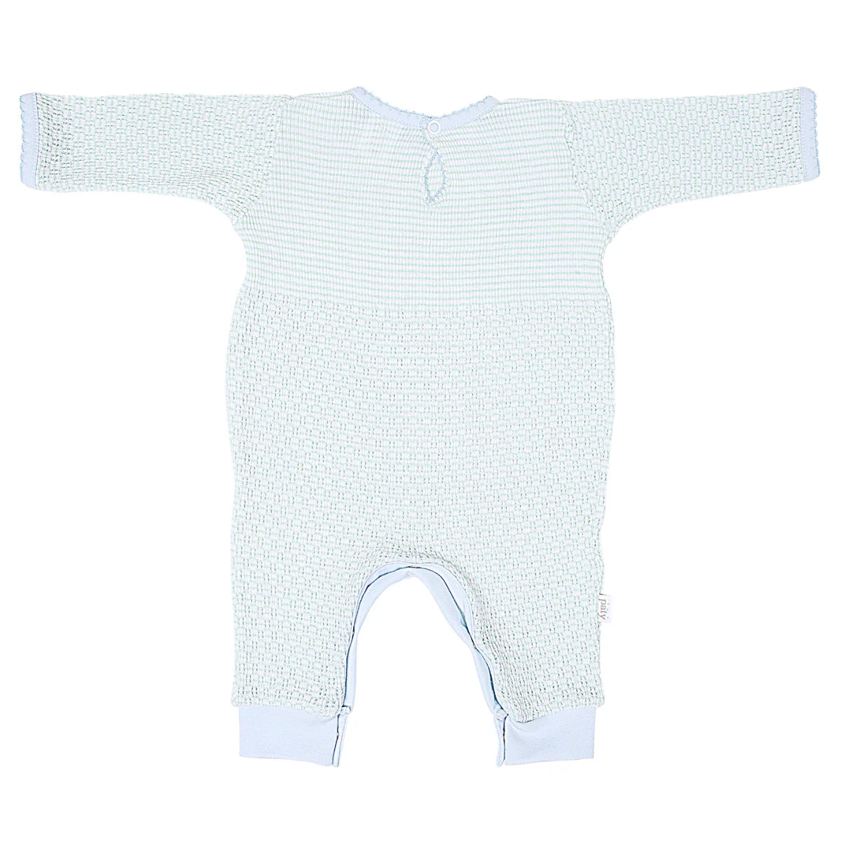Mint Solid Color Romper Blue Pima Trim