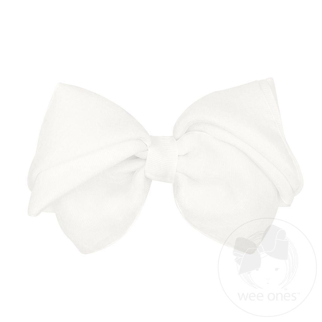 Mini King Pleated Organza Grosgrain Underlay Bow- WHT