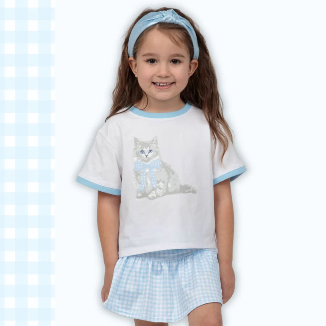 Blue Gingham Gathered Skort