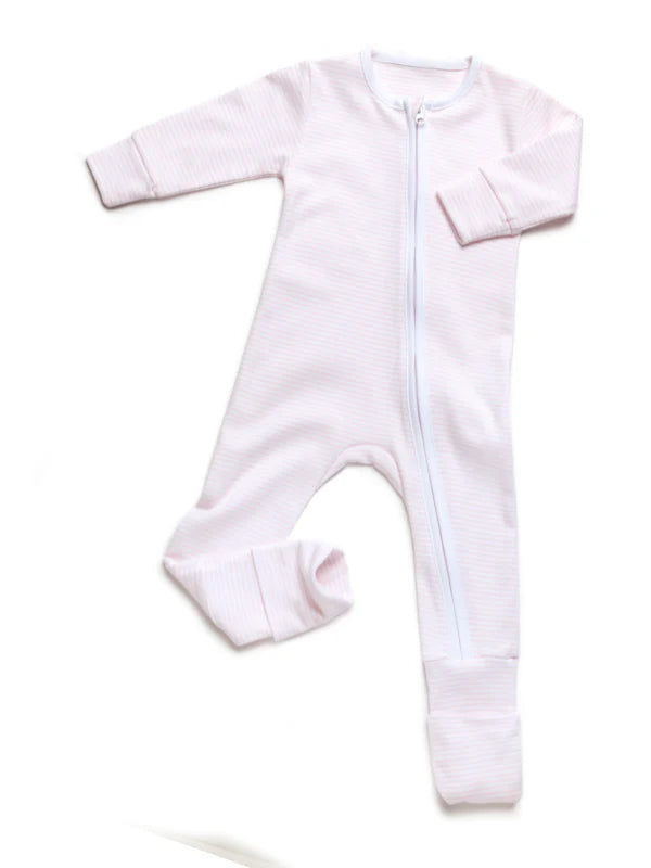 Convertible 2-Way Zip Striped Pima Footie Pajama | Lt Pink Stripe