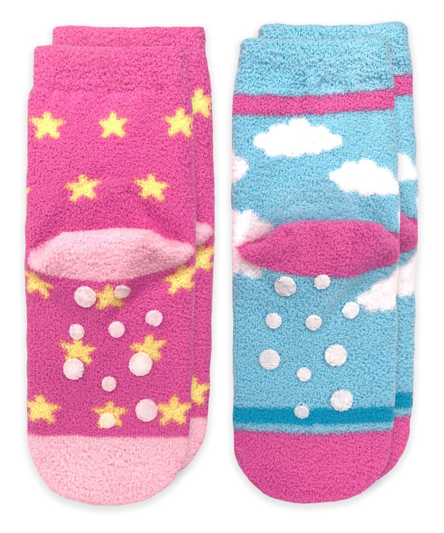 Unicorn and Rainbow Fuzzy Non-Skid Slipper Socks 2 Pair Pack