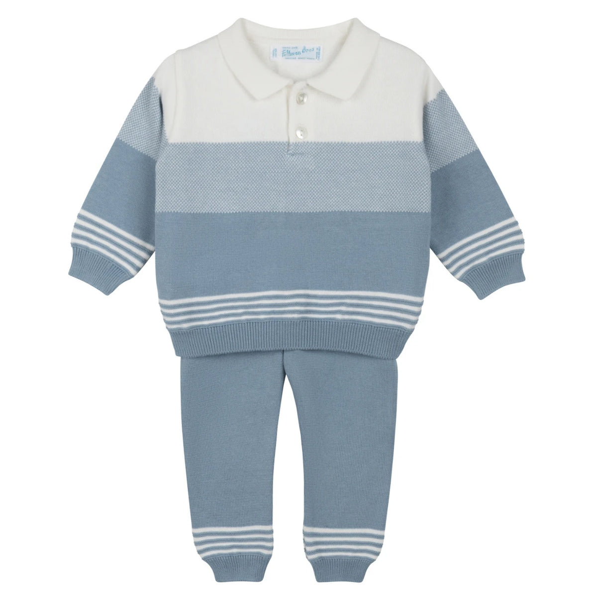 Collared Colorblock Knit Set- Ivory/Blue