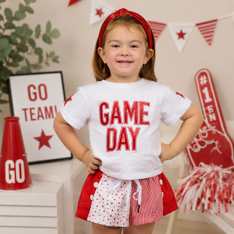 Red Shimmer Applique Game Day Boxy Tee