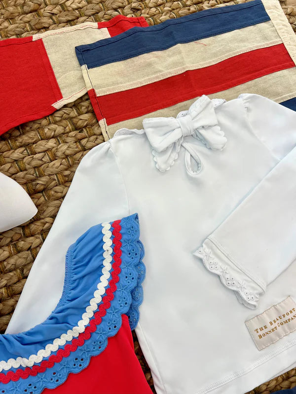 Winnie's Wave Spotter Swim Shirt- Worth Ave White Ric Rac Bow