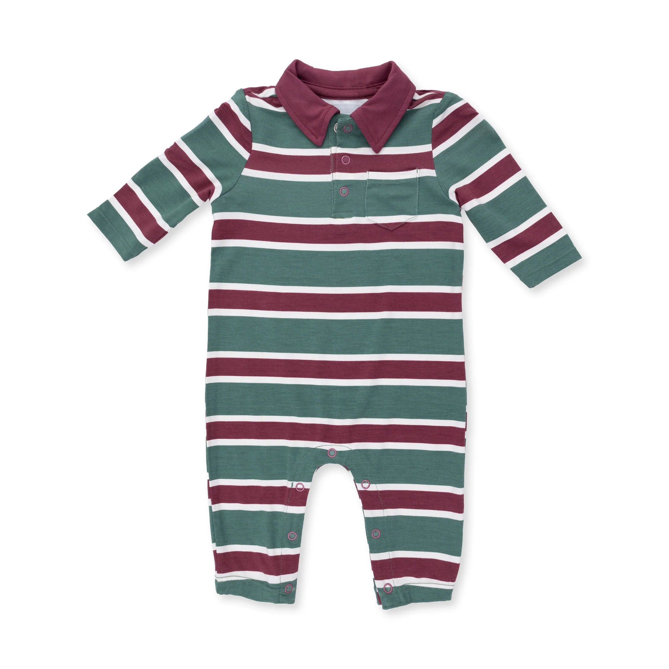 Polo Romper- Rugby Green Stripe