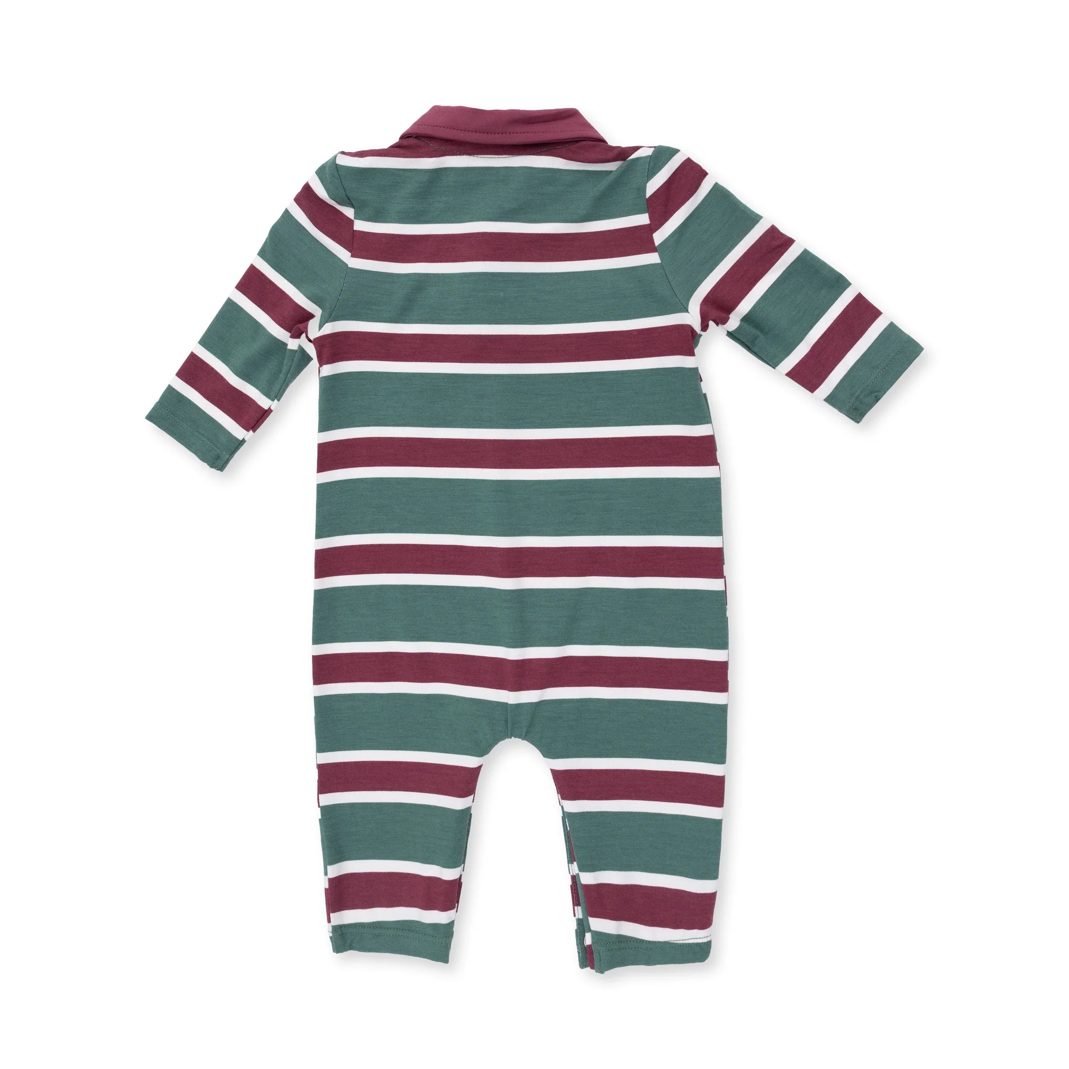 Polo Romper- Rugby Green Stripe