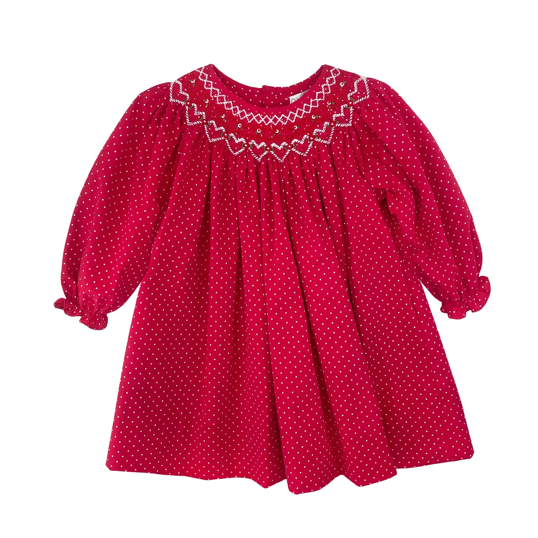 Dress with Heart Shaped Bishop Smocking in Red