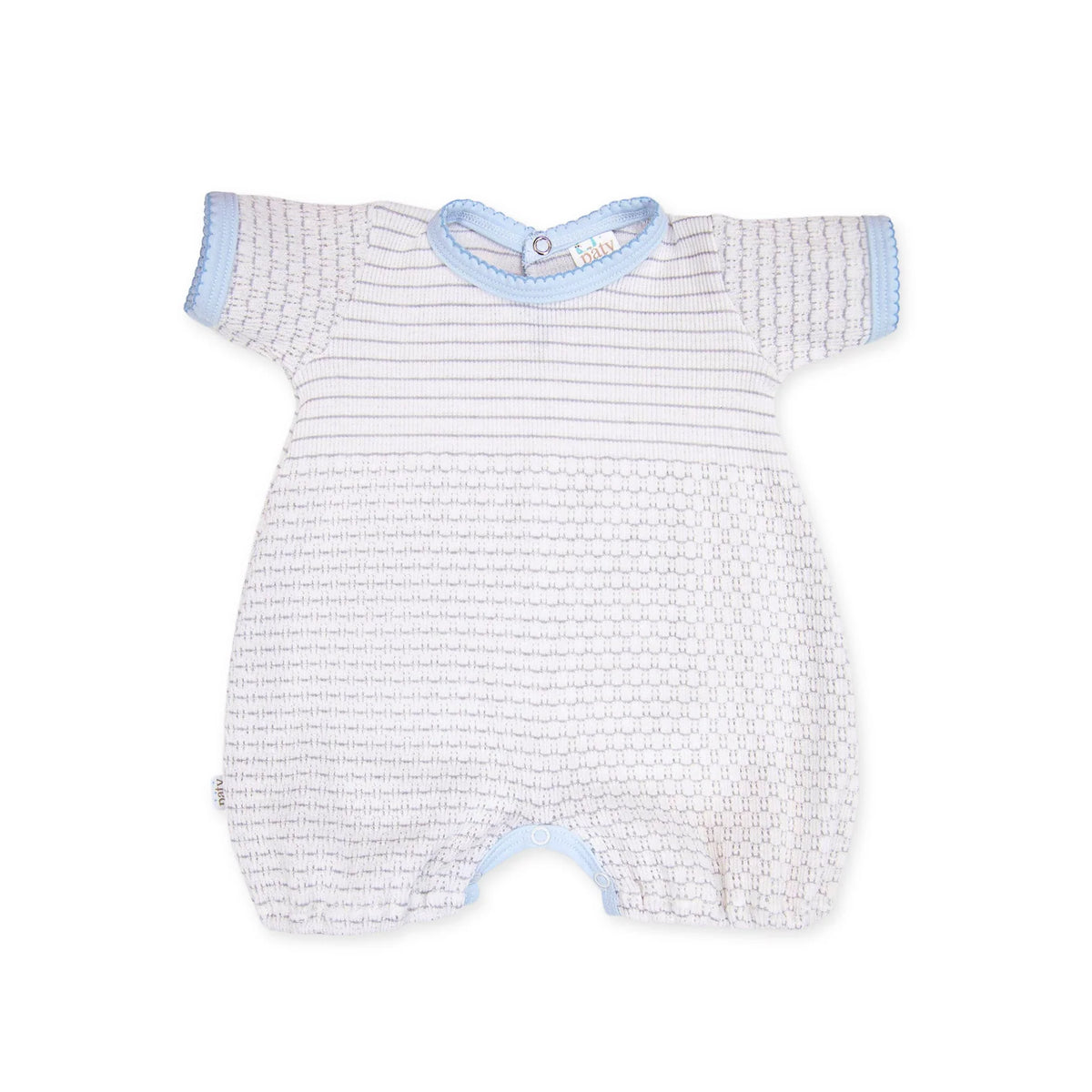 Grey Pinstripe Knit Bubble- Blue Pima Trim
