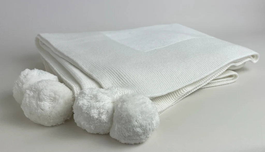 Knit Cotton Blanket with Pompoms