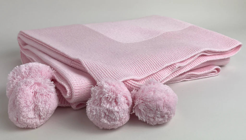 Knit Cotton Blanket with Pompoms
