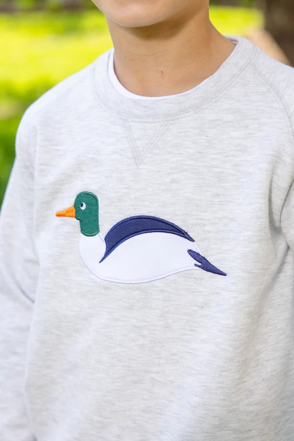 Cassidy Comfy Crewneck- Grantley Grey Duck Applique