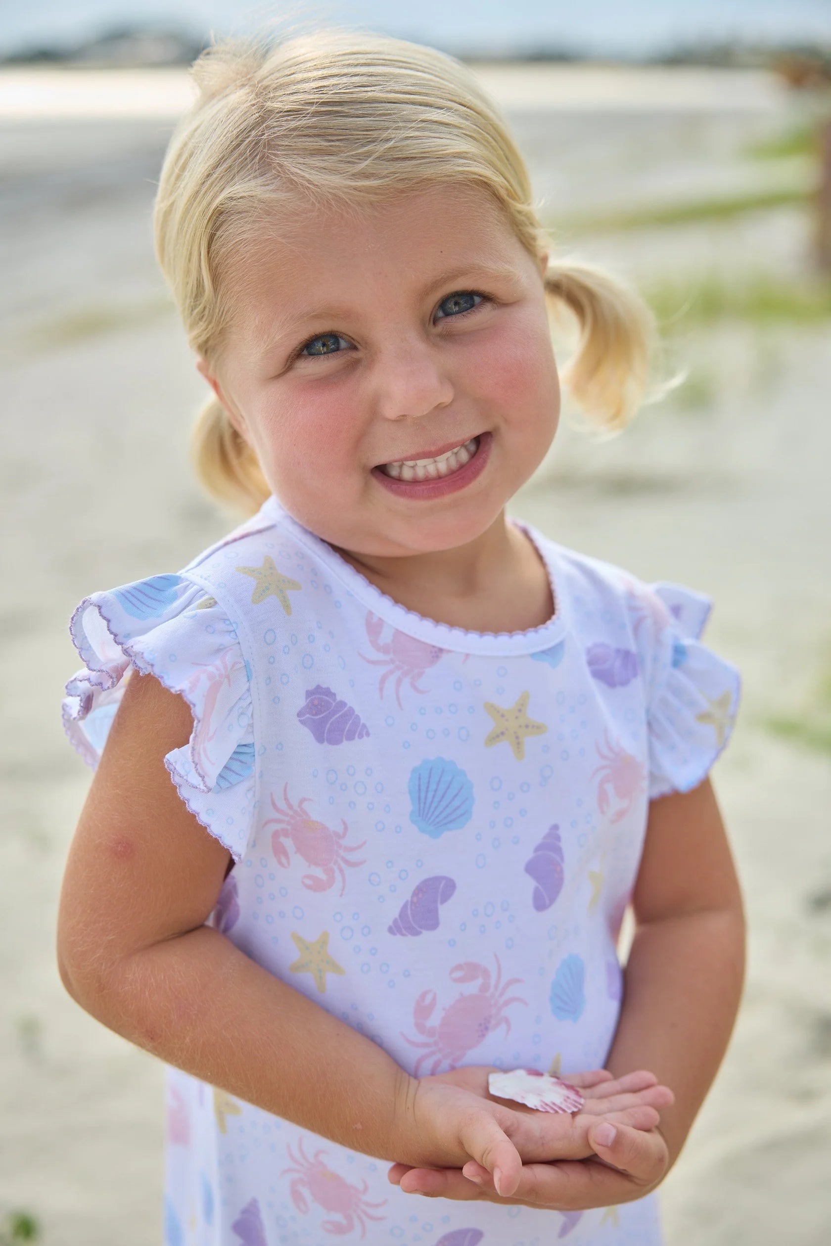 Printed Angel Sleeve Dress - Sea Shells