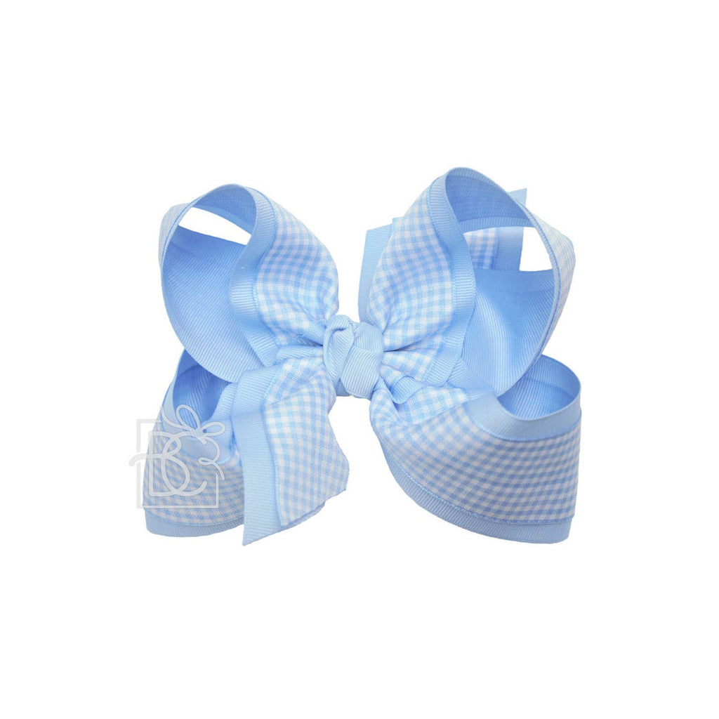 Huge Layered Gingham/Grosgrain Bow On Clip