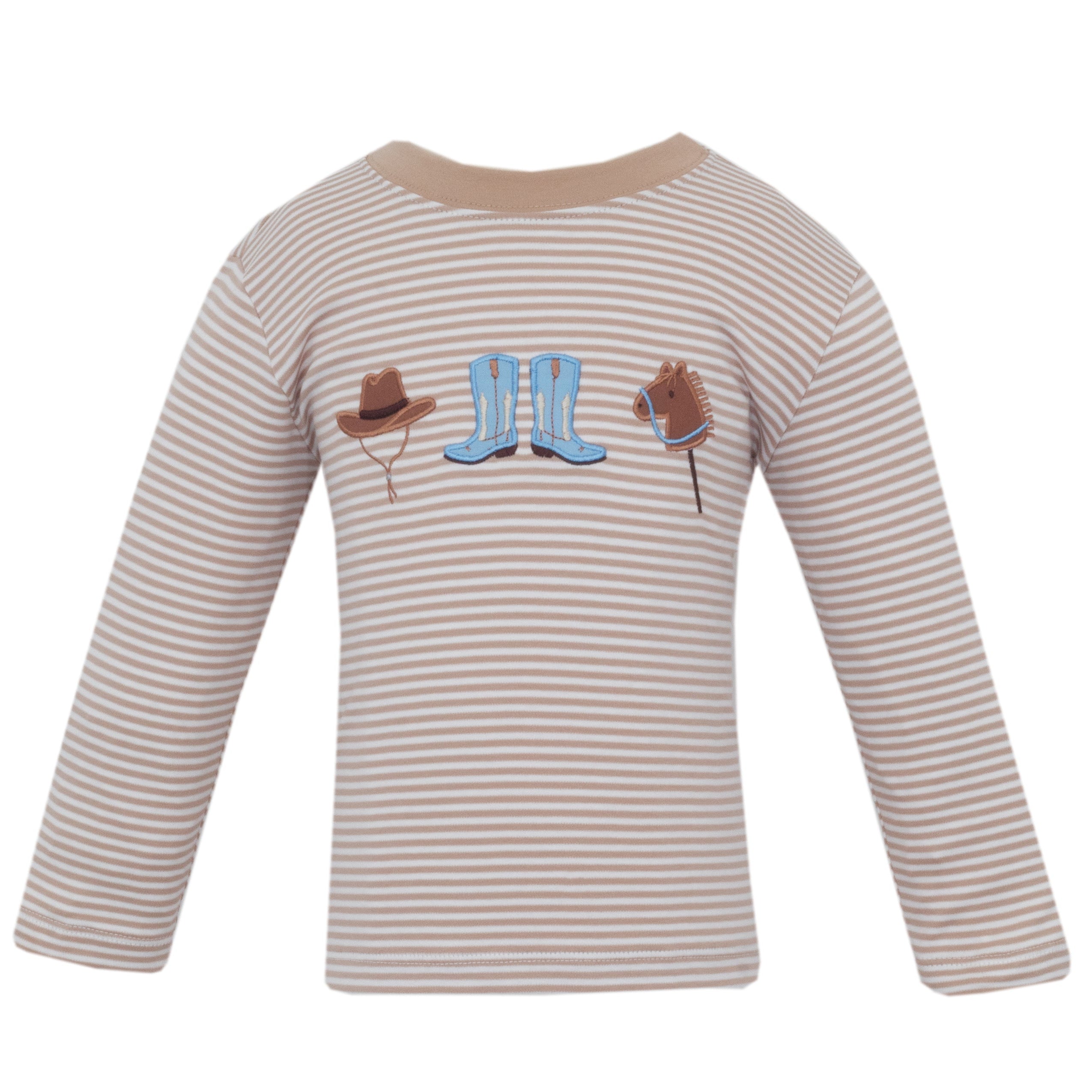 Khaki Knit Stripe Cowboy Applique T-Shirt