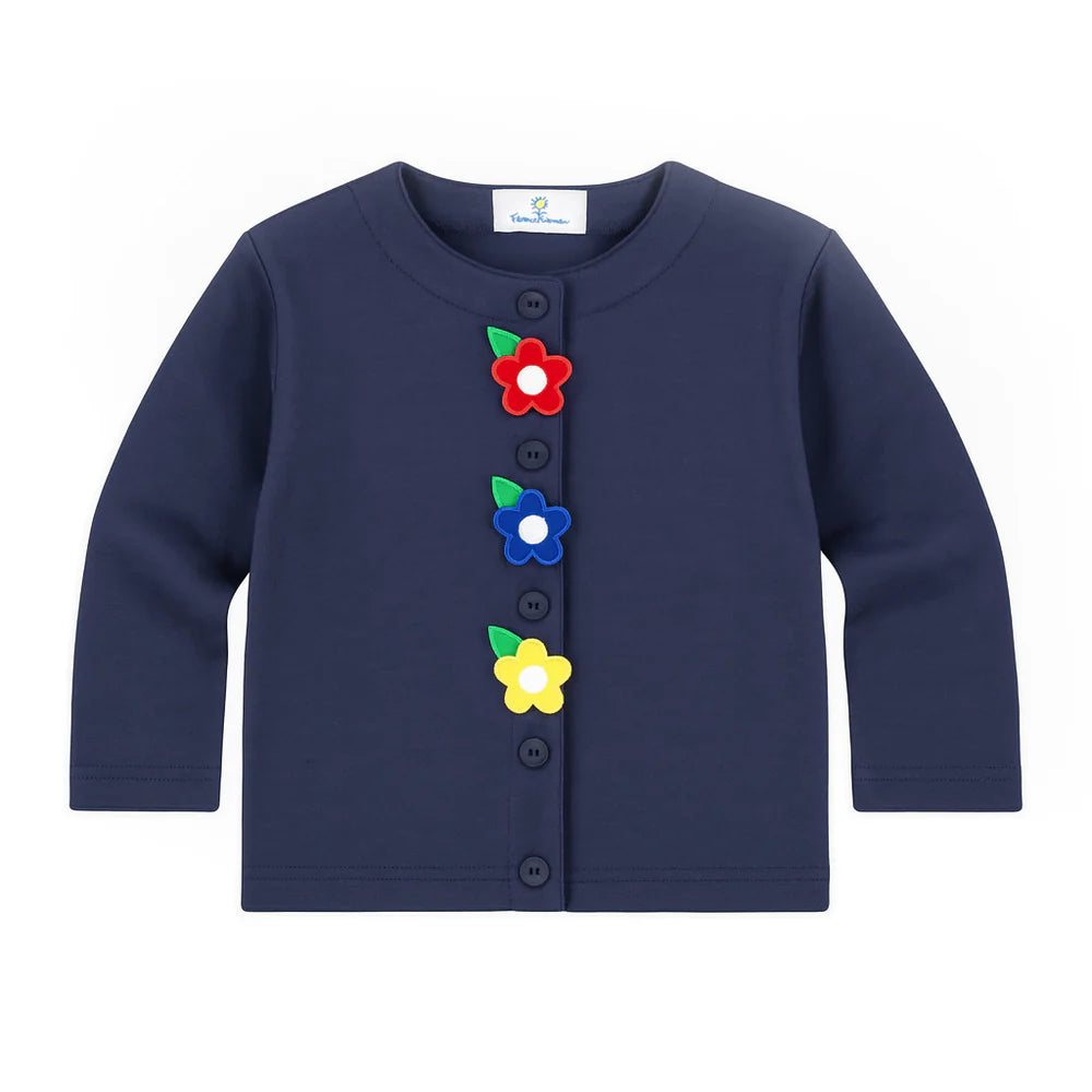 Navy Knit Cardigan With Flowers