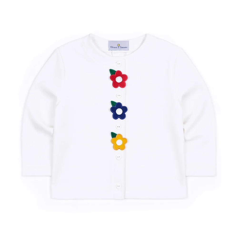 White Knit Cardigan With Flowers